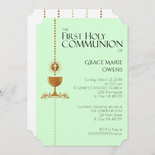 Gold Glitter Chalis First Communion Invitation