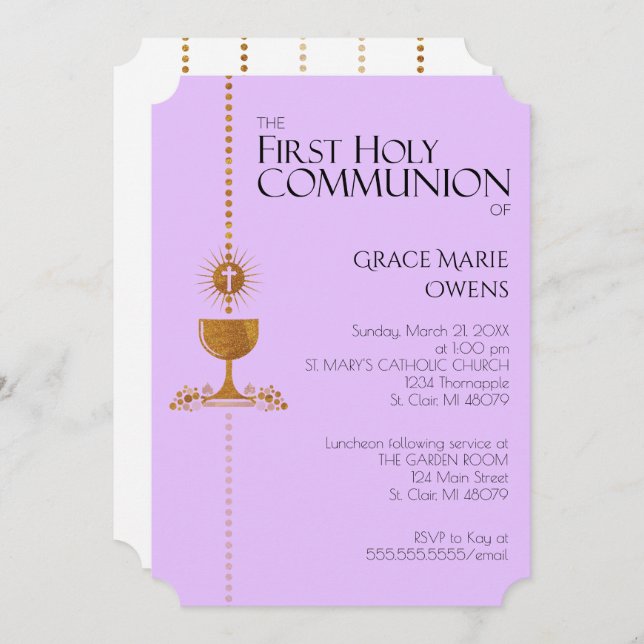 Gold Glitter Chalis First Communion Invitation (Front/Back)