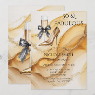 Gold Glitter Champagne 50 & Fabulous Birthday Invitation