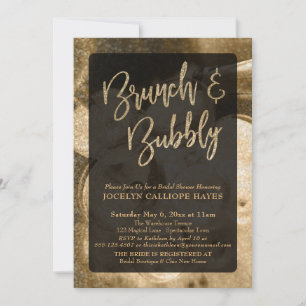 Gold Glitter Champagne Brunch & Bubbly Handwriting Invitation