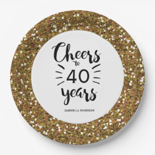 Gold Glitter Cheers to 40 Years Paper Plate