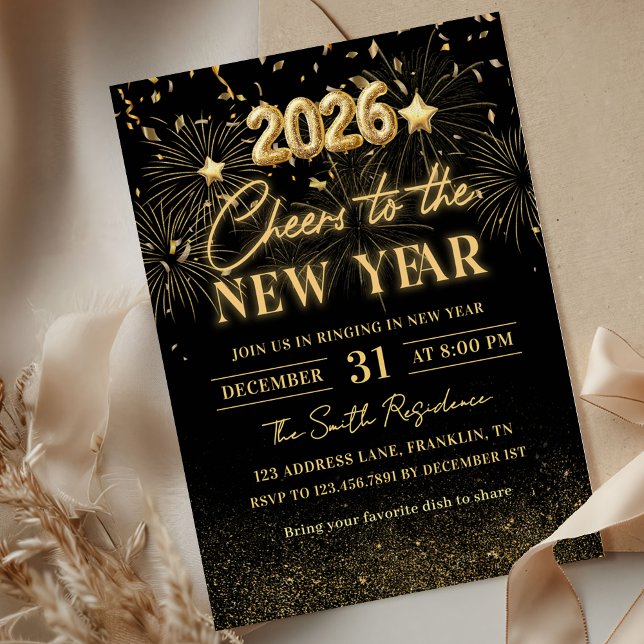 Gold Glitter Cheers to the New Year Invitation (Creator Uploaded)