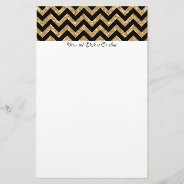 Gold Glitter Chevron Stationery (Front)