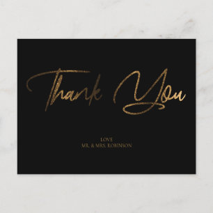 Gold Glitter Chic Black Thank You Custom Postcard