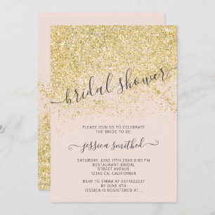 Gold glitter chic blush pink bridal shower invitation