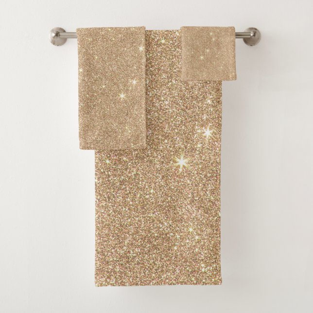 Gold Glitter Chic Glamourous Sparkles Bath Towel Set (Insitu)