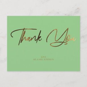 Gold Glitter Chic & Mint Thank You Custom Postcard