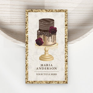 Gold Glitter Chocolate Cake Pastry Chef Bakery Business Card