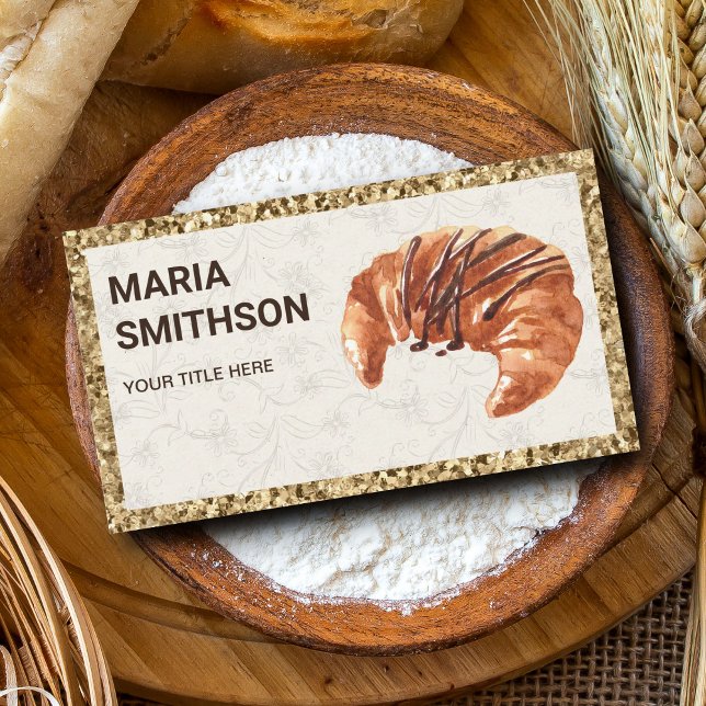 Gold Glitter Chocolate Croissant Bakery Business Card (Creator Uploaded)