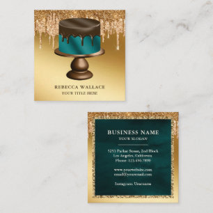 Gold Glitter Chocolate Drips Teal Cake Bakery Square Business Card