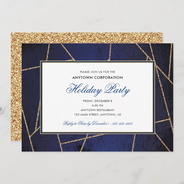 Gold Glitter Christmas | Business Holiday Party Invitation (Front/Back)