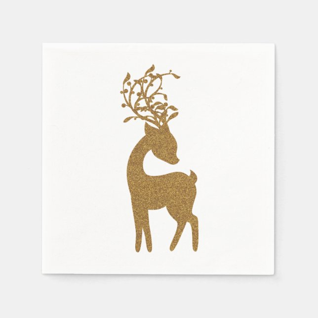 Gold Glitter Christmas Holiday Reindeer Napkin (Front)