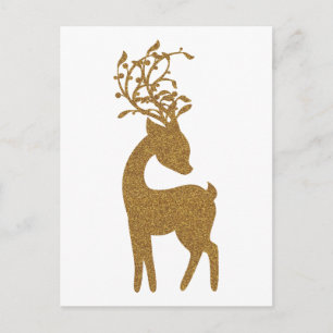 Gold Glitter Christmas Holiday Reindeer Postcard