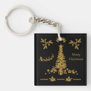 Gold Glitter Christmas, Merry Christmas  Key Ring
