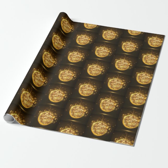 Gold Glitter Christmas Ornament Elegant Dark Brown Wrapping Paper (Unrolled)