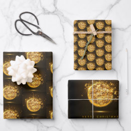Gold Glitter Christmas Ornament Elegant Dark Brown Wrapping Paper Sheet
