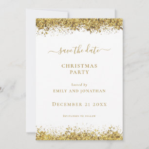Gold Glitter Christmas Party Save the Date card