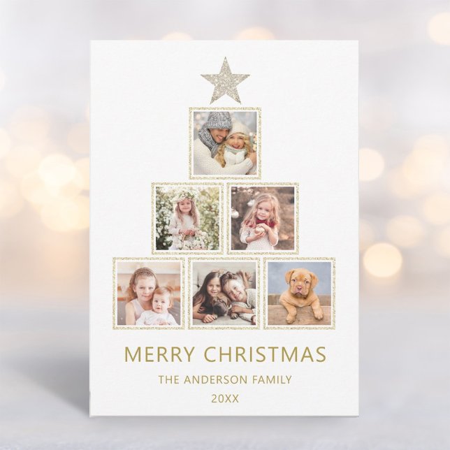 Gold Glitter | Christmas Photo Tree Holiday Card (Creator Uploaded)