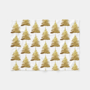 Gold Glitter Christmas Tree  Fleece Blanket