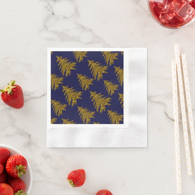 Gold glitter Christmas tree on blue background  Napkin (Insitu)