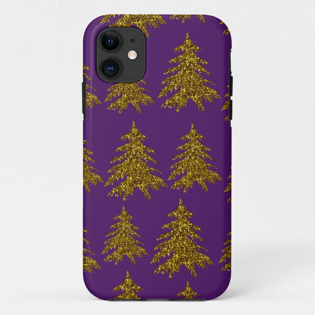Gold glitter Christmas tree on purple background  Case-Mate iPhone Case (Back)
