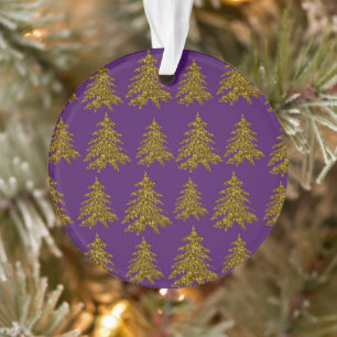 Gold glitter Christmas tree on purple background Ornament