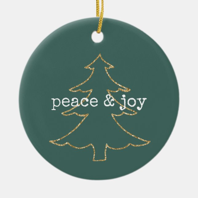Gold Glitter Christmas Tree Pine Green Peace Ceramic Tree Decoration (Front)