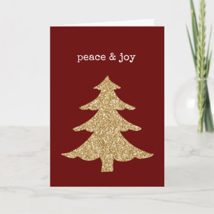 Gold Glitter Christmas Tree Red Peace Card