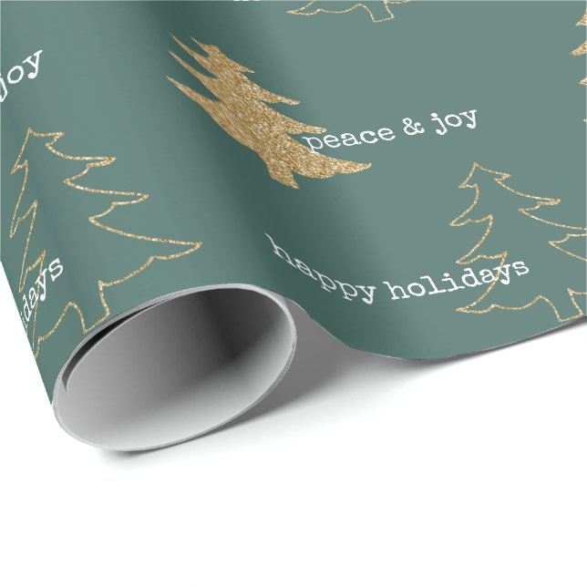 Gold Glitter Christmas Trees Pine Green Quotes Wrapping Paper (Roll Corner)