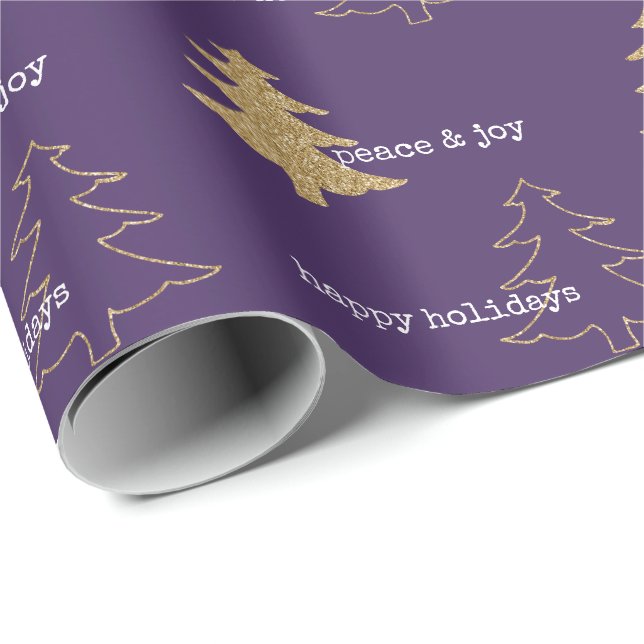 Gold Glitter Christmas Trees Purple White Quotes Wrapping Paper (Roll Corner)