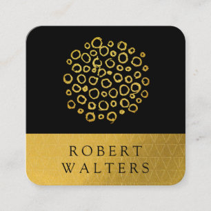 Gold Glitter Circle Foil Pattern Gold Trim Square Business Card
