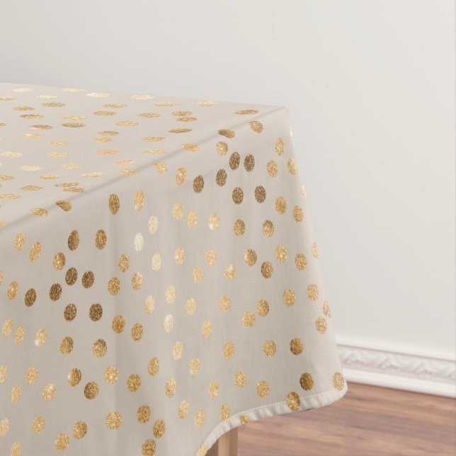 Gold Glitter City Dots on Soft Beige Tablecloth (In Situ)