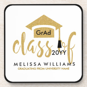 Gold Glitter Class Of 2016 Modern Text Design Coaster