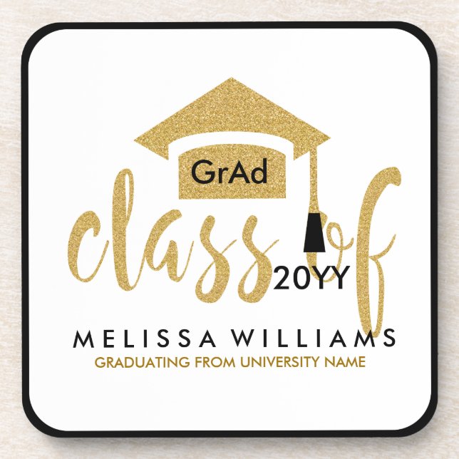 Gold Glitter Class Of 2016 Modern Text Design Coaster (Front)