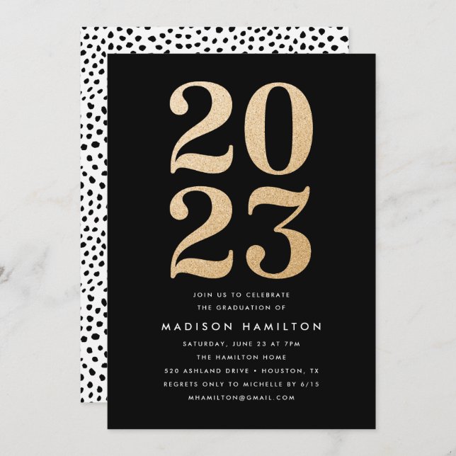 Gold Glitter Class of 2022 Graduation Party Invitation (Front/Back)