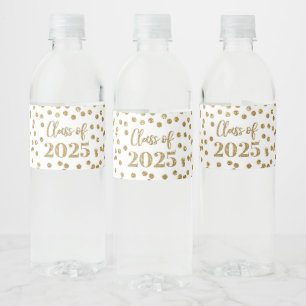 Gold Glitter Class of 2025 Graduation Water Bottle Label