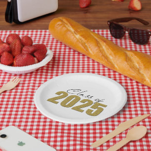 Gold Glitter Class of 2025 Paper Plate