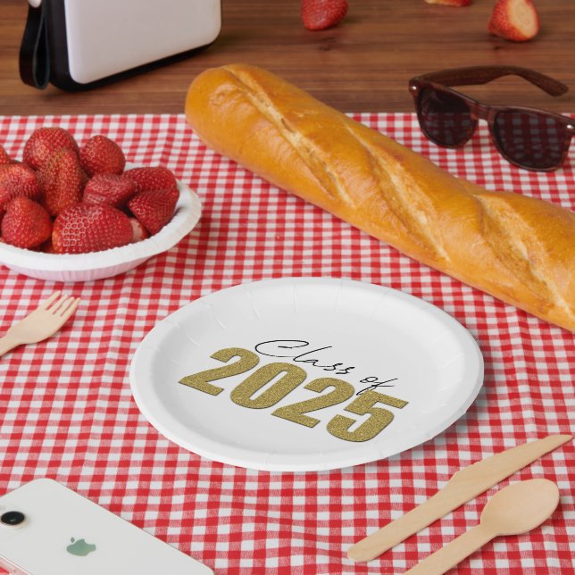 Gold Glitter Class of 2025 Paper Plate (Picnic)