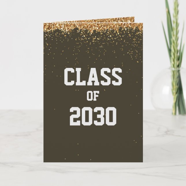 Gold Glitter Class of Graduation Card (Front)