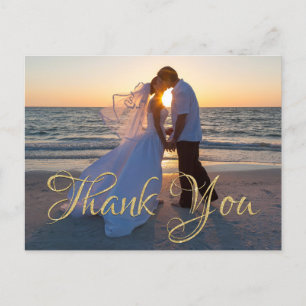 Gold Glitter Classic Calligraphy Wedding Thank You Postcard