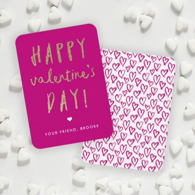 Gold Glitter Classroom Happy Valentine’s Day Card (Gold Glitter Handwritten Classroom Valentine Day Cards.)