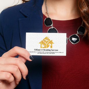 Gold Glitter Cleaning Icons   Maid Services Business Card