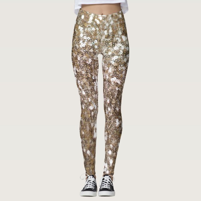 Gold Glitter Comfy Cosy Trendy Workout Chic Leggings (Front)