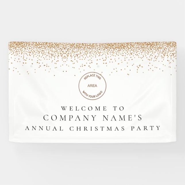 Gold Glitter Company Logo Welcome Christmas Party Banner (Horizontal)