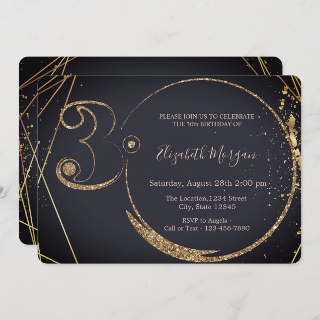  Gold Glitter Confetti 30th Birthday   Invitation (Front/Back)