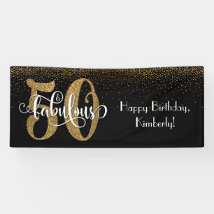 Gold Glitter Confetti 50 & Fabulous Happy Birthday Banner