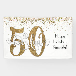 Gold Glitter Confetti 50 & Fabulous Happy Birthday Banner