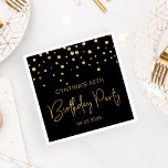 Gold Glitter Confetti 60th Birthday Party Black Napkin<br><div class="desc">These elegant birthday napkins feature a sprinkling of gold diamond confetti and the words "Birthday Party" in gold faux glitter typography on a black background. Personalise them with the honoree's name and birthday year and the date.</div>