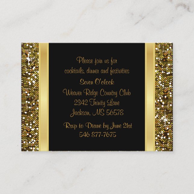Gold Glitter Confetti and Black Elegance Enclosure Card (Front)