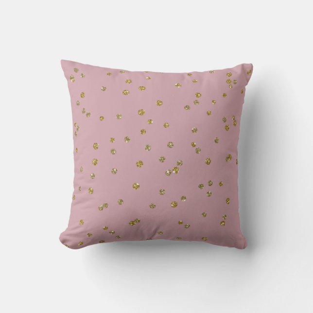 Gold Glitter Confetti and Blush Pink Throw Pillow (Front)